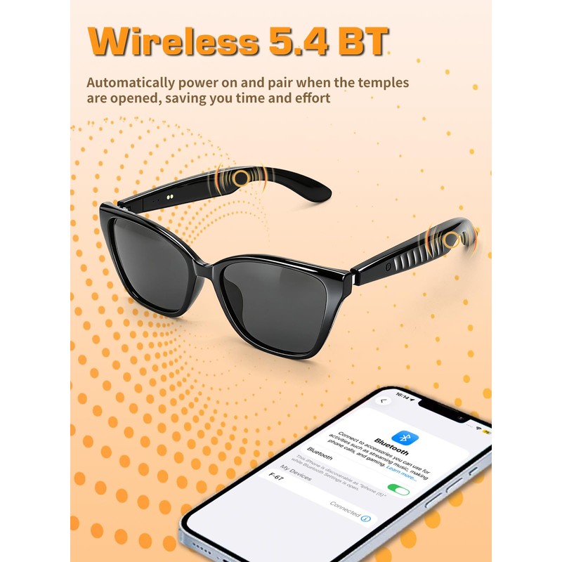 SIHUADON Smart Glasses Sunglasses for Men & Women, Bluetooth Open-Ear