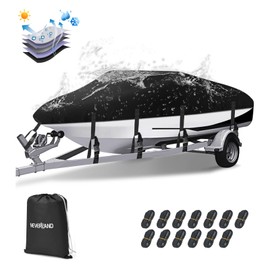 NEVERLAND Trailerable Boat Cover Waterproof Heavy Duty Marine Grade Polyester Canvas Fits V Shape/V-Hull and Tri-Hull Runabouts, Pro-STYL, Bass Boats (Boat Length 16-18.5ft, Beam Width up to 94")