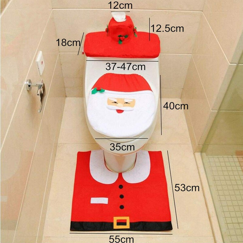 SHATCHI Christmas Santa Toilet Seat Cover and Mat Bathroom Set