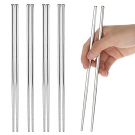 YUXIANLB 5 Pairs Metal Chopsticks Reusable Silver Chopsticks Dishwasher Safe, 304 Stainless Steel Chop Sticks Lightweight Non-Slip Japanese Korean Chinese Chopstick for Cooking Home Kitchen