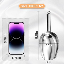 Metal Ice Scoop，Kitchen Ice Scooper for Ice Maker,Stainless Steel Small Ice Scooper for Freezer，Kitchen Gadgets Cookie Flour Pet Dog Food Scoop (Silver, 8 OZ)