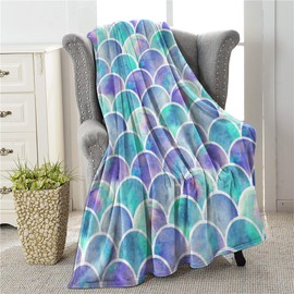 Colla Mermaid Tail Scales Ocean Theme Throw Blankets for Girls Women Gift, Lightweight Soft & Fuzzy Flannel Plush Kids Decorative Throw Blankets for Couch Bed Sofa Travel 50"X40"