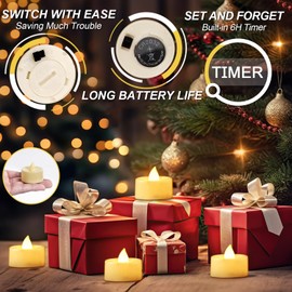 BEICHI 12-Pack Timer Tea Lights Candles Battery Operated, LED Tea Lights with Timer, Built-in 6 Hours Timer Flameless Tea Candles, Tea Lights Flickering Votive Candles 1.5'' D x 1.3'' H (Ivory Shell)