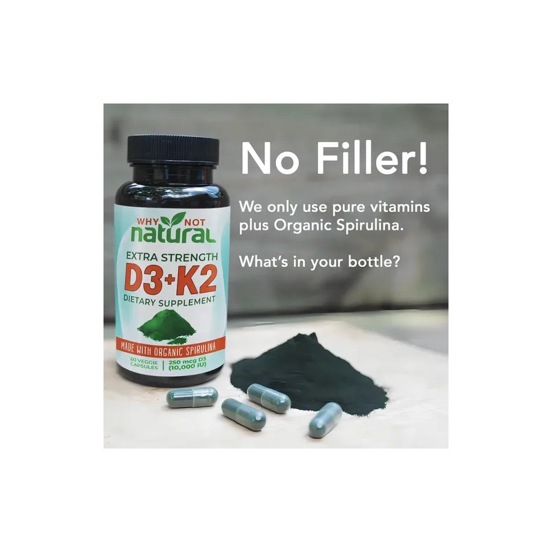 Why Not Natural Vitamina D3 10,000IU K2 60 Cápsulas Salud