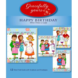 Gracefully Yours Church Kitchen Ladies 3 Times a Lady Birthday Greeting Cards Featuring Marylou Herald, 12, 4 Designs/3 Each with Scripture Message