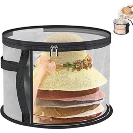 Clear Organizer Hat Box Oversized, Closet Organizer Storage for Baseball Caps, Wide Brims Hat Case with Carrying Handles, Foldabletravel Hat Boxes for Women Storage Baseball Cap Storage Box (Gray)