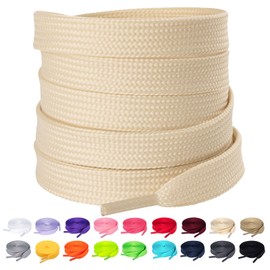 Olukssck 1 Pair Flat Shoe Laces for Sneakers, 2/5" Wide Athletic Shoelaces Cream 48 inch(122cm)