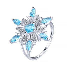 Greendou Fashion 925 Sterling Silver Aquamarine Crystal Christmas Snowflake Rings Flower Wedding Jewelry(10)
