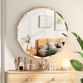 JACUKO Bathroom Mirrors for Over Sink, Round Frameless Mirrors for Wall, 20x20 Inch Beveled Bathroom Mirror, Bathroom Vanity Circle Mirror for Bedroom Living Room Entryway Home Decor