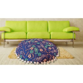 My Dream Carts 18 Inch Cushion 'Case Only' Large Hippie Mandala Floor Pillow Cover - Pouf Cover Bohemian Yoga Decor Floor Cushion Case - Round Throw Pillows