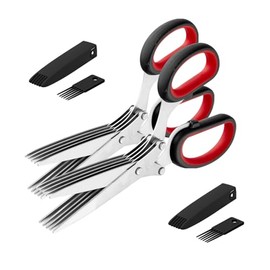 2 Pack Herb Scissors - Multipurpose 5 Blade Kitchen Herb Shears Herb Cutter with Safety Cover and Cleaning Comb for Chopping Basil Chive Parsley