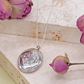 Tuscany Silver Women's Sterling Silver Rhodium Plated 20 x 31.5 mm Oval Filigree Locket Pendant Curb Chain Necklace of Length 46 cm/18 Inch