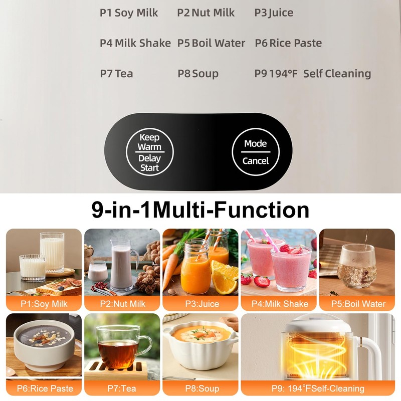 Kawu 9 in 1 Nut Milk Maker Machine, 41oz Soy