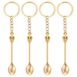 4PCS Mini Spoon Keychain Metal Tiny Spoons Small Spoons for Powder Spices Pendant Necklace Keychain for Purse Bag Backpack Gift (Gold)