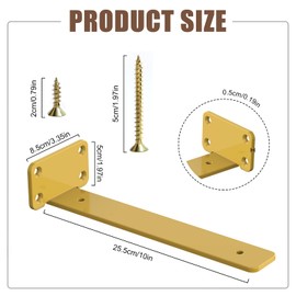 6 PCS Gold Steel Heavy Duty Brackets Without Lip, 10 Inch Supports DIY for Shelves Bracket with 5mm Thick, Industrial Modern Floating Shelf Support for Wall Mount Shelves