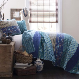 Lush Decor C12772P13-000 Royal Empire Quilt Striped Pattern Reversible 3 Piece Bedding Set, King, Peacock