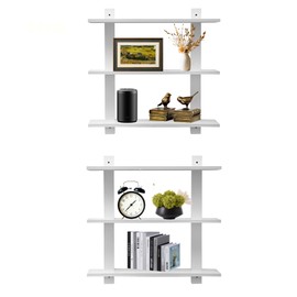 3 Tier Floating Shelves,Long Wall Shelf,Over The Toilet Shelves Bathroom Hanging Display Storage Rustic for Living Room Bedroom Kitchen Office Coffee Bar Decor Decorative,24 Inch,2 Pack,(White)