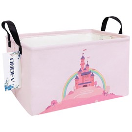 ONOEV Rectangular Folding Laundry Basket,waterproof Canvas Basket,gift basket,Suitable for children's room,Office,Clothes,Toys Storage(Pink Castle)