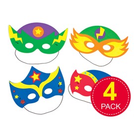Baker Ross AF532 Star Hero Foam Face Mask Kits (Pack of 4) For Kids To Decorate and Wear