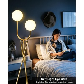 Lightdot Gold Floor Lamp, 2 Globe Floor Lamp with E26 LED Bulbs, Tripod Metal Standing Lamps Modern Tall Lamps Mid Century Floor Lamp for Living Room, Home Office