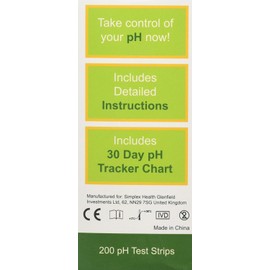 SimplexHealth pH Test Strips for Urine and Saliva (200 Test Strips) in resealable container, detailed instructions and 30 Day pH Tracking Chart