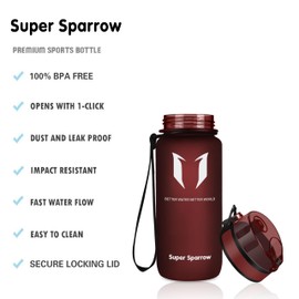 Super Sparrow Drinking Bottle - Tritan Water Bottle - 350 ml & 500 ml & 750 ml & 1000 ml - BPA-Free - Ideal Sports Bottle - Quick Water Flow, Sport, Water, Bike