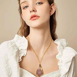 RSYHVG Natural crystal raw stone net Metal bamboo necklace Woven cage pendant Adjustable chain net pendant,crystal holder necklace,necklace