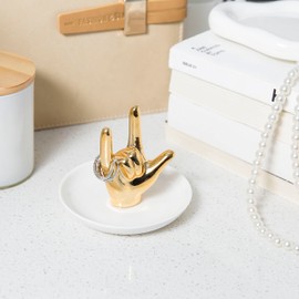 I LOVE YOU Hand Ring Holder Ring Dish Ceramic Jewelry Holder Dish Trinket tray for Rings Earrings Necklace Organizer, Engagement Wedding Ring Holder, Christmas Birthday Gifts (White)