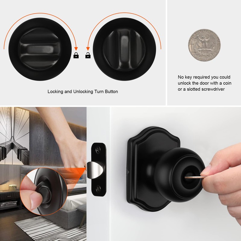 Haidms Black Door Knobs Interior, Privacy Interior Door knobs, Matte