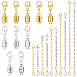 20 Pack Necklace Extenders, Magnetic Necklace Clasp with Lobster Clasp, 18K Plated Brass Jewelry Converters and Stainless Steel Extender, Suitable for Bracelet Necklaces Anklet Chains, Gold&Silver