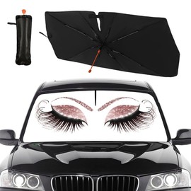 Socira Gorgeous Eyelash Car Windshield Sun Shade Umbrella Foldable Sunshade for Car Front Window Auto Windshield Sunshade Protect Car from Sun Rays Heat 57'' X 30'' Fits Most Cars Trucks & Suvs