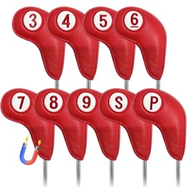 LT-016 Golf Iron Covers, Magnetic Closure, Number Embroidered, 9/11 Piece Set, Short/Long Golf Head Covers, Wedge Cover, Luxury PU Leather, Lightweight, Durable, Water Repellent, Dustproof, Abrasion