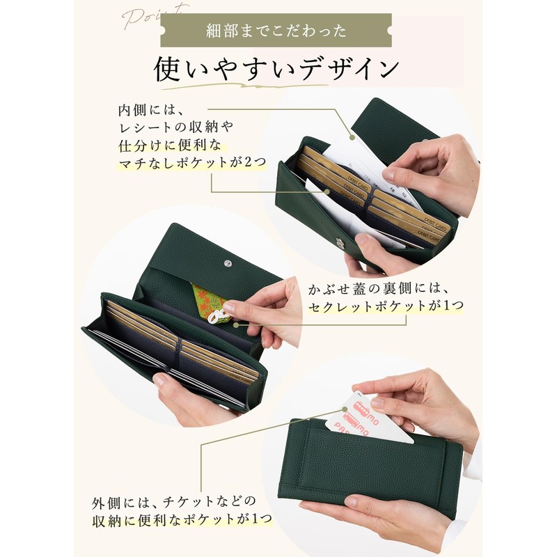 PURCHIC Women's Long Wallet, Genuine Leather, Thin, Lightweight, Slim, Thin,