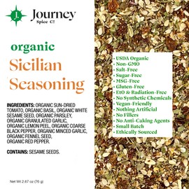 Organic Sicilian Seasoning by Journey Spice Co. | Salt-Free, Sugar-Free, Non-GMO | Natural Mediterranean Italian Spice Herb Blend for Pasta, Veggies, Meat, Salad, and More
