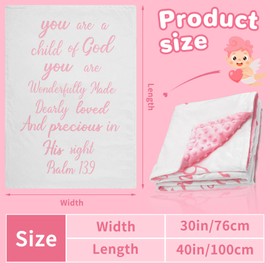 Rtteri Christian Gift for Baby Plush Baby Blanket with Dotted Backing Baptism Blanket Scripture Quote Swaddle Bible Verse Blanket for Newborn Boy Girl Christening Godchild Gift (Pink and White)