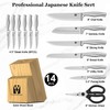 14-Piece Knife Set with Natural Wood Block, Stainless Steel Kitchen