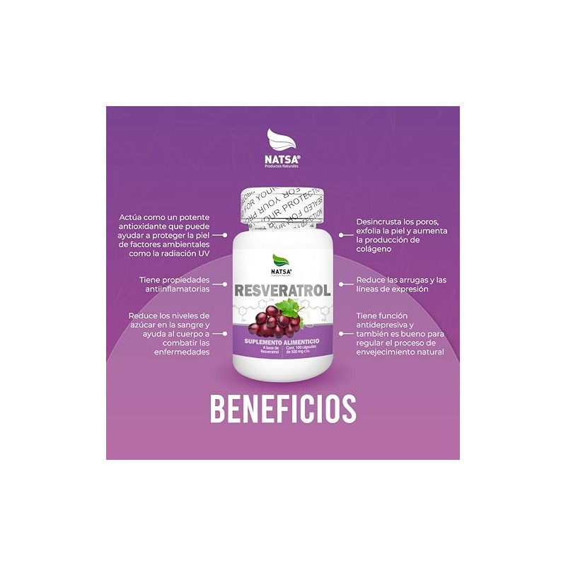 NATSA Resveratrol 100 cápsulas, calidad Premium