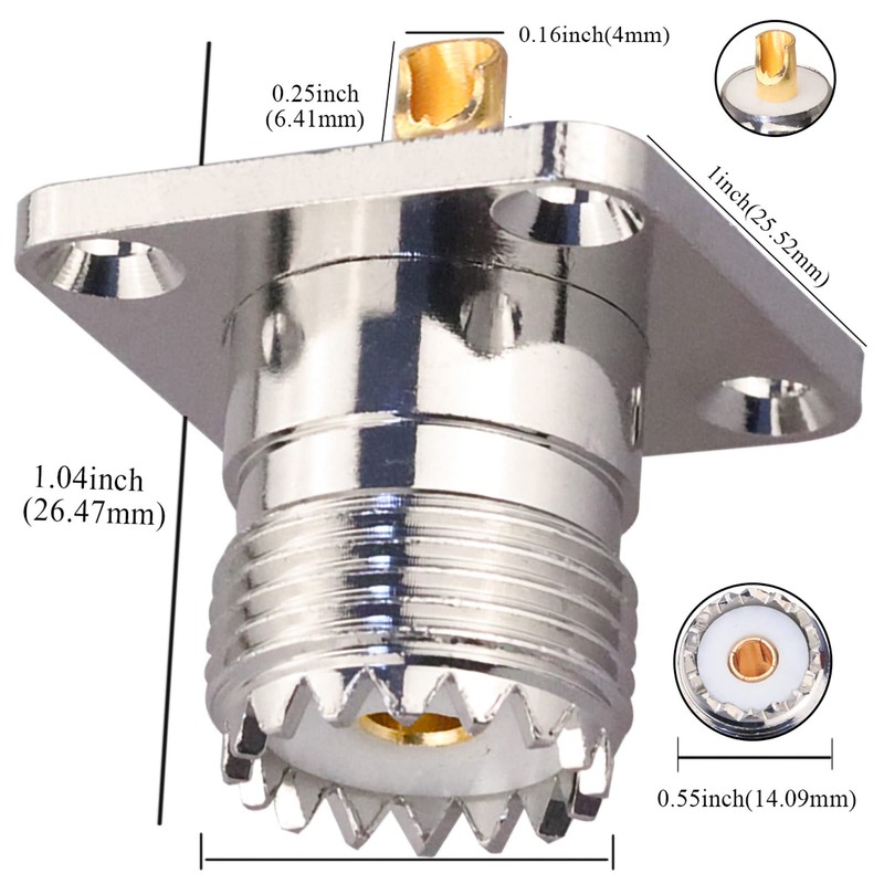 2pcs SO239 UHF Female 4 Hole Connector, PL259 Chassis Mount