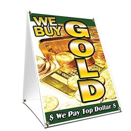 A-Frame Sidewalk We Buy Gold 1 Vertical Sign with Graphics On Each Side | 18" X 24" Print Size