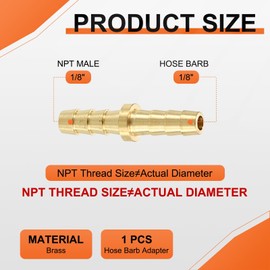 Rebower 1 Pack Brass Hose Barb to Adapter, 1/8" Barb x 1/8" for Industrial, Automotive, Fluid Transfer, Home Gardening, Water Treatment