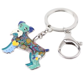 BONSNY Llavero de aleación esmaltada para mujer, diseño de corazón, Schnauzer, Azul, 41mm x 50mm