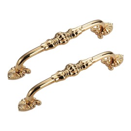 CcHhyyt Pack of 2 Vintage Brass Cabinet Handles, Floral Pattern, Antique Furniture Handle, Metal Gold Furniture Knobs, Retro Drawer Handle, Door Handle for Kitchen Cabinet, Drawer, Cupboard (128 mm,