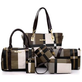 6-Pcs Handbags Set for Women Faux Leather Tote Bag Fashion Top-Handle Handbag Shoulder Bags Crossbody Totes Satchel Purses & Wristlet Wallet Purse Set-Coffee