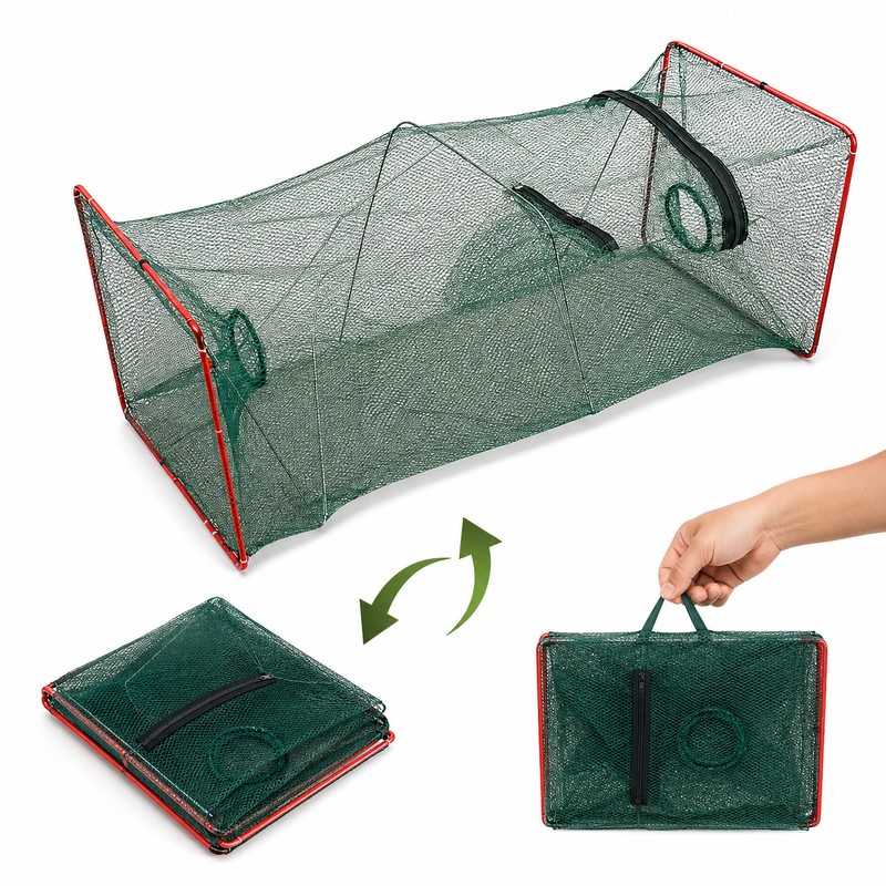 Collapsible Fish Trap for Outdoor Fishing - Portable Mesh Fish