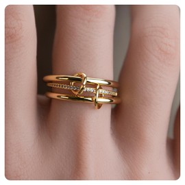 Ceniaioe Gold Rings for Women Fidget Ring Silver Oura Rings for Women Anxiety Ring Stackable Thumb Cubic Zirconia Stainless Steel Rings, Copper, Zircon