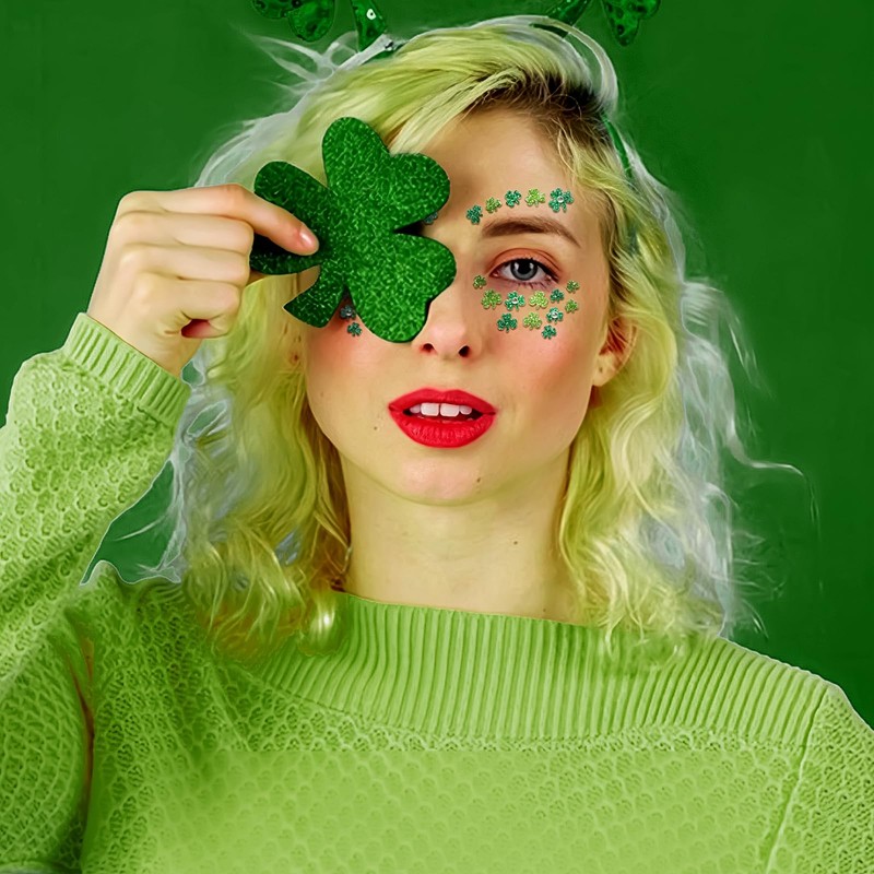 Doneace Shamrock Glitter Face Tattoo Jewelry St. Patrick's Day Celebration