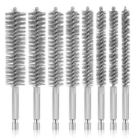 8 PCS Stainless Steel Wire Bore Brushes, Wire Brush Set Thick Flexible Feeding Tube Cleaning Brushes Cleaning Steel Brush Hex Shank Handle for Power Drill