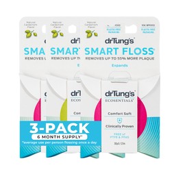 DrTung's Smart Floss - Natural Dental Floss, PTFE & PFAS Free, Gentle on Gums, Expands & Stretches, BPA Free - Cardamom Flavor (Pack of 3)