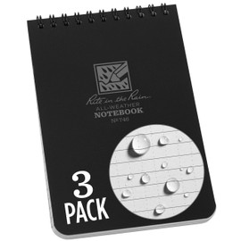 Rite In The Rain Weatherproof Top-Spiral Notebook, 4" x 6", Black Cover, Universal Pattern (No. 746-3), 3 Pack