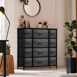 Sorbus Dresser with 12 Faux Wood Drawers - Large Storage Chest Organizer Unit with Steel Frame, Wood Top, Easy Pull Fabric Bins for Bedroom Furniture, Hallway, Living Room, Nursery, Closet & College